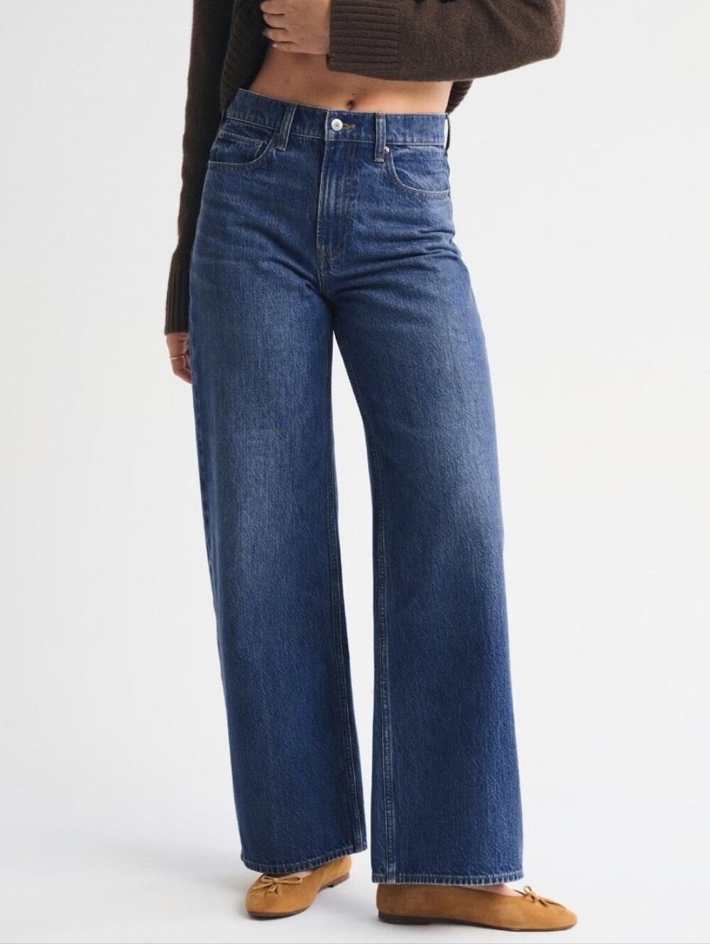 Abercrombie & Fitch High Rise Wide Leg Jeans Medium Dark Wash Size 28 Short